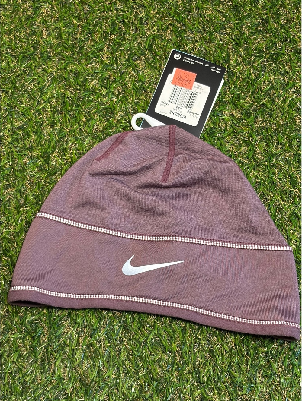 Nike Women's Purple Beanie Hat with White Swoosh Logo